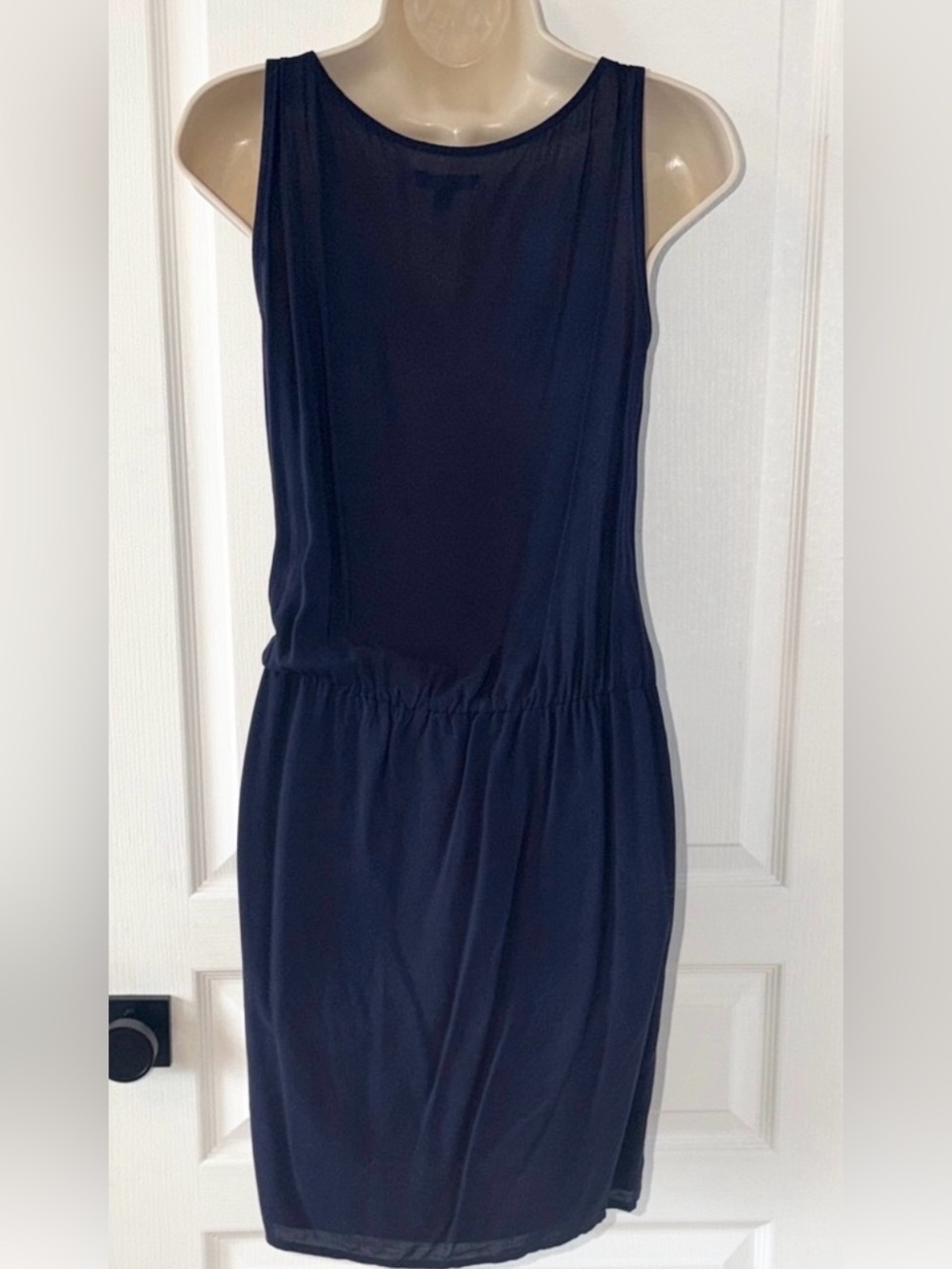 GAP Navy Cowl Neck Mini Dress Sleeveless Elastic Waist Pockets S - Picture 3 of 5